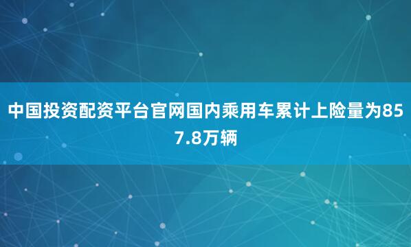 中国投资配资平台官网国内乘用车累计上险量为857.8万辆